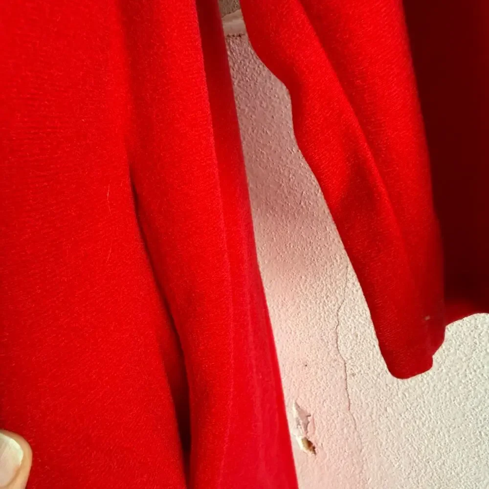 Vtg Housecoat Lace Embroidered Red Maxi Nightgown USA Women L Prairie Loungewear
